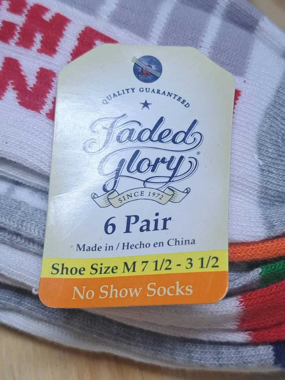 Faded Glory Boy's No-Show Sock 6-Pack - Multicolor Football Theme Medium 7.5-3.5